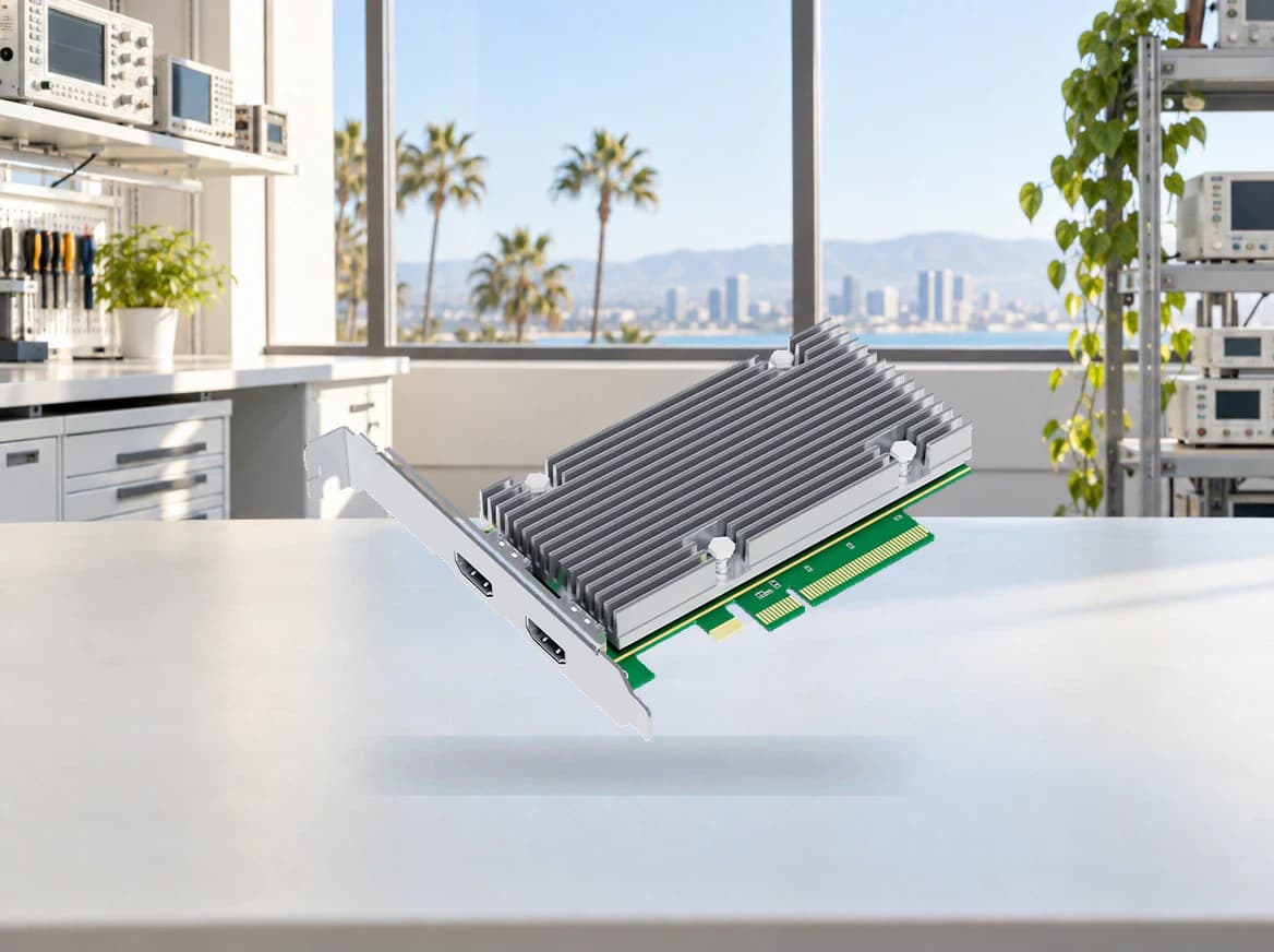 Video capture card displayed on an electronics workbench