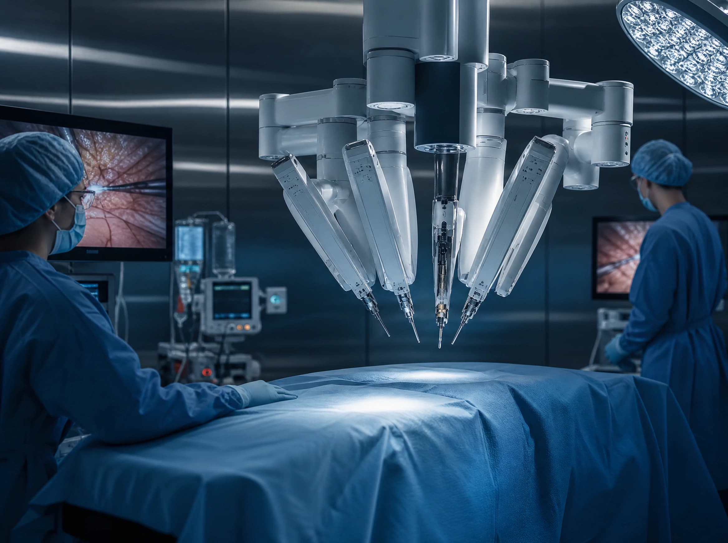 Robotic surgical system arranged around an operating table