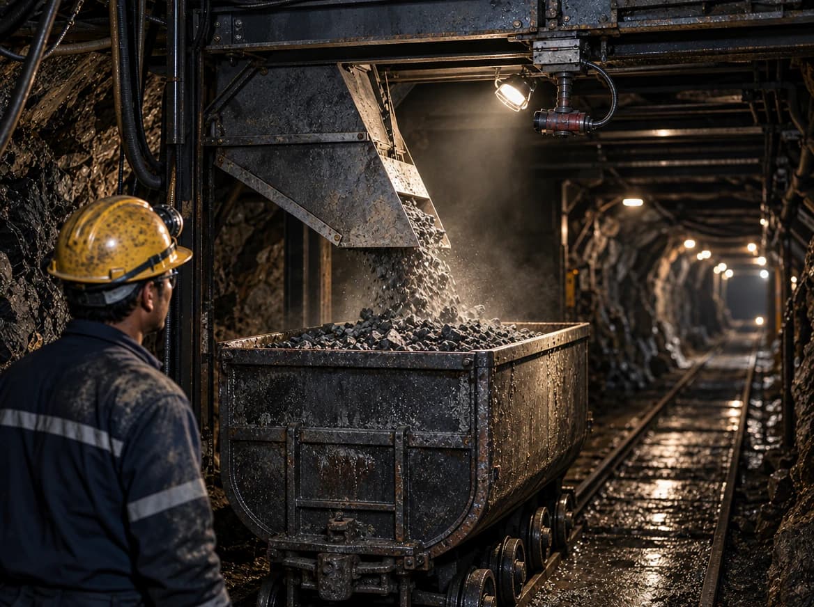 Mineral material pouring into a mine cart