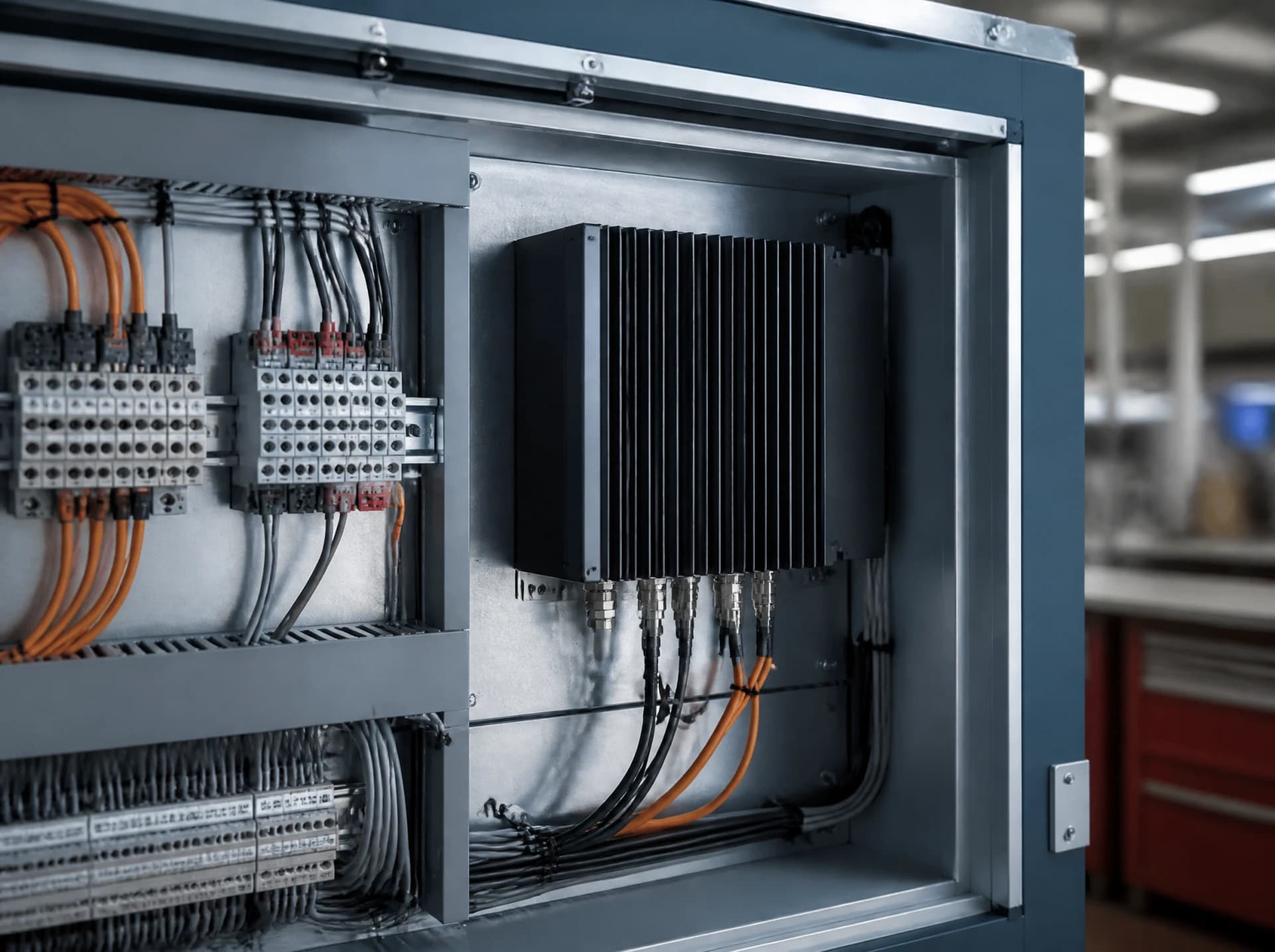 Fanless industrial computer installed inside an electrical cabinet