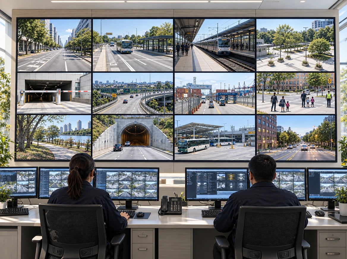 Operations center displaying many live camera views